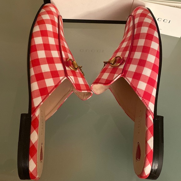 NIB GUCCI Red Gingham Princetown MULES Slides/Loafer Flats sz 7-7.5 US/38 ITALY - Picture 9 of 13